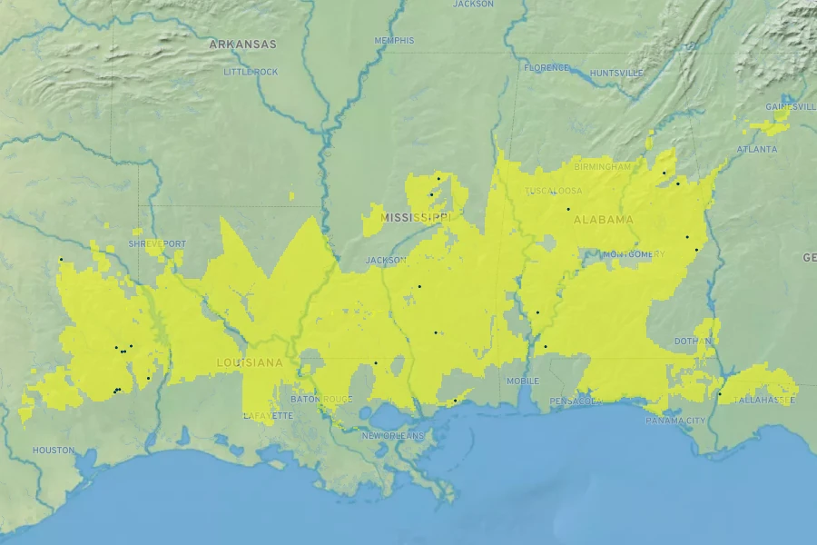 Magnolia virginiana var. australis Native Range