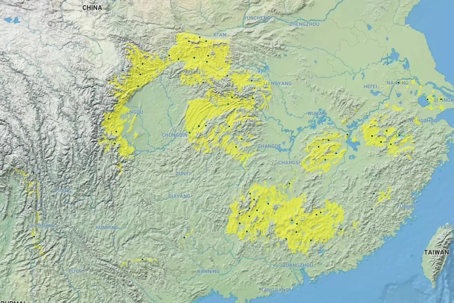 Mahonia bealei Native Range