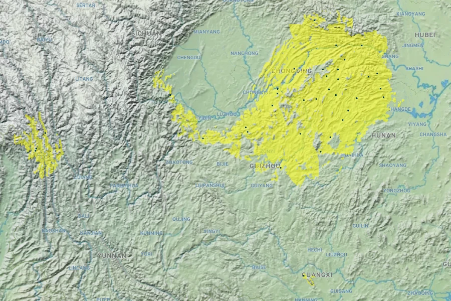 Mahonia eurybracteata Native Range
