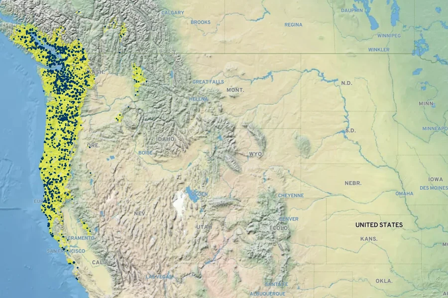 Mahonia nervosa Native Range