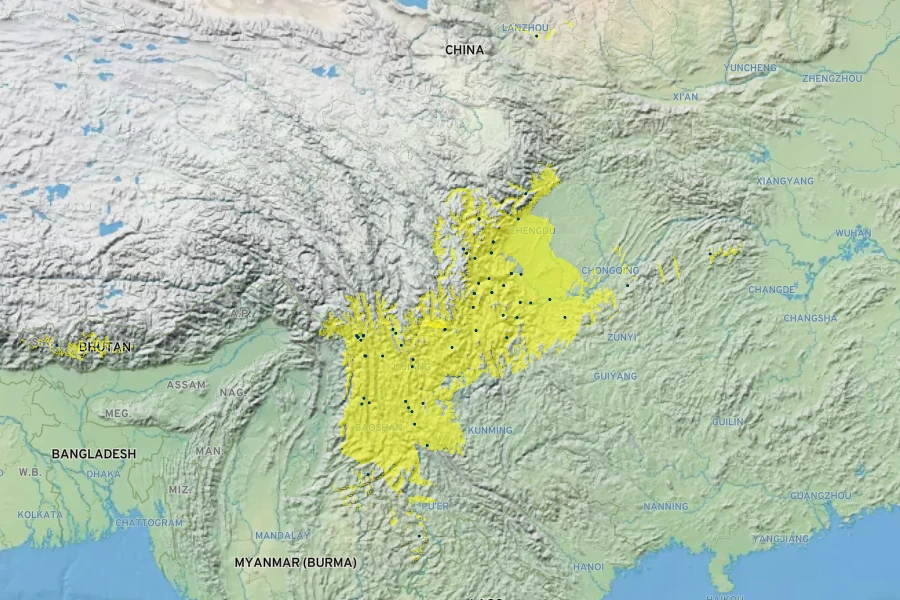 Maianthemum tatsienense Native Range