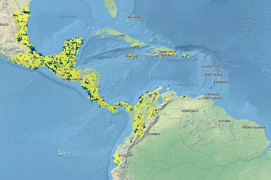 Malpighia glabra Native Range