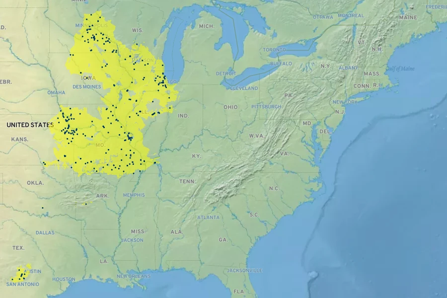 Malus ioensis Native Range