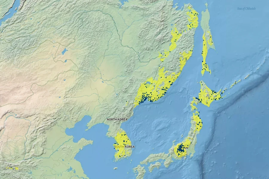 Malus mandshurica Native Range