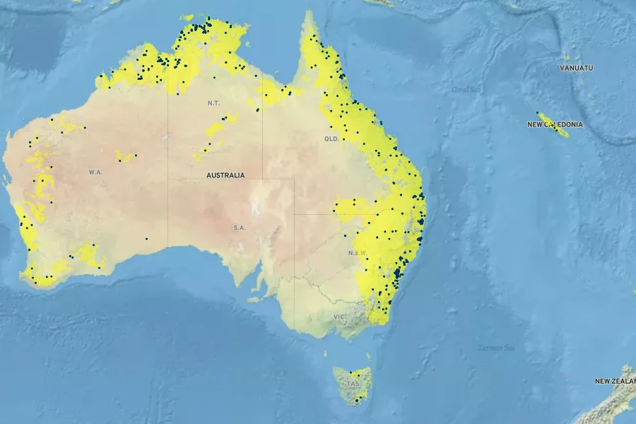 Marsilea mutica Native Range