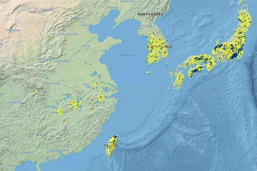 Mazus miquelii Native Range