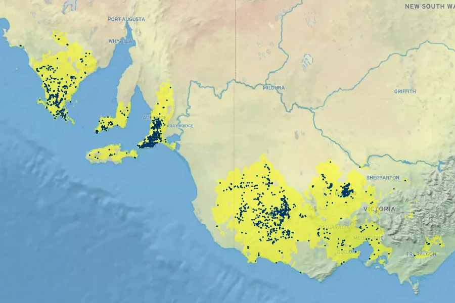 Melaleuca decussata Native Range