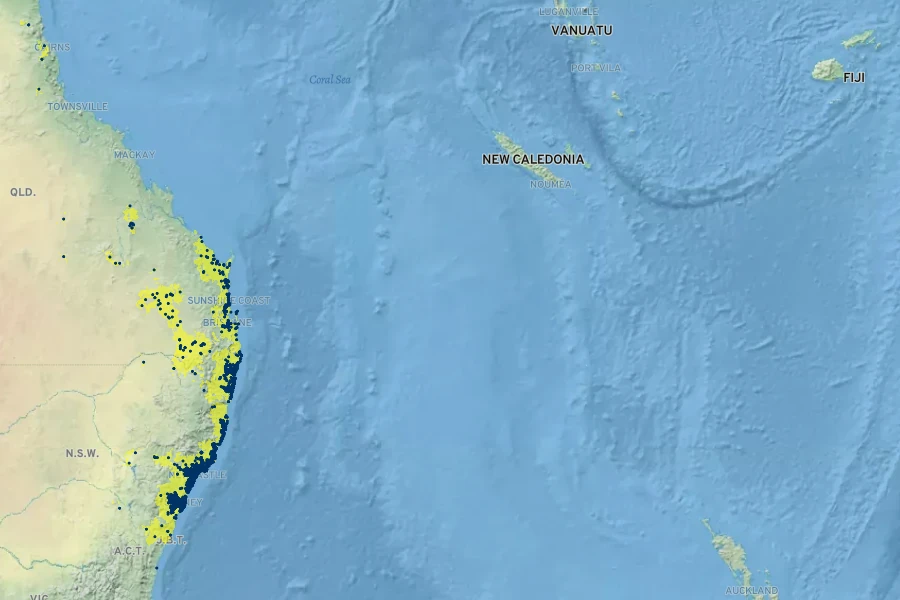 Melaleuca nodosa Native Range