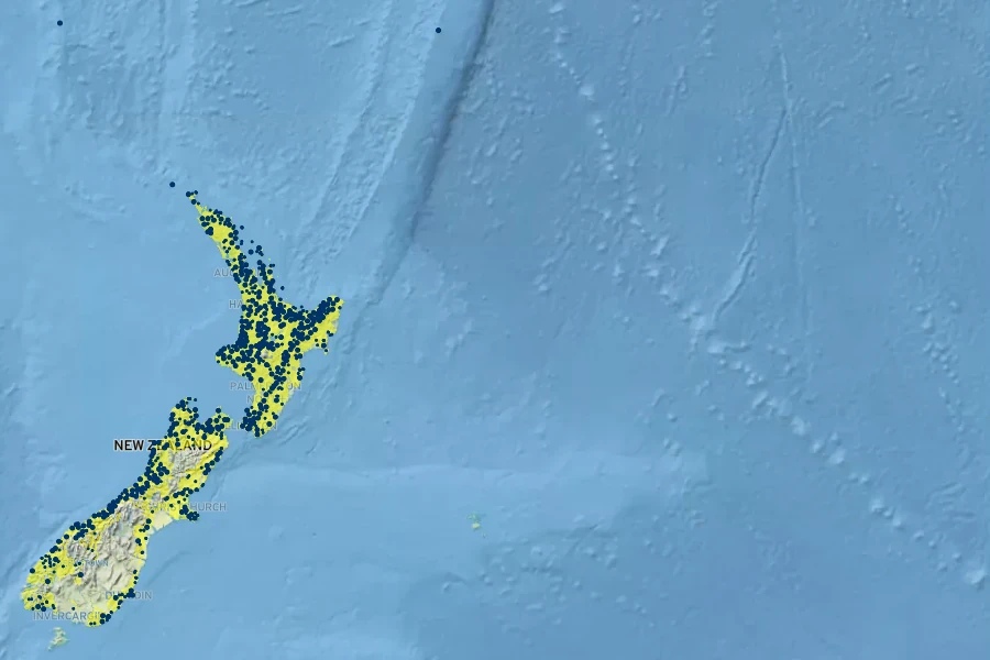 Melicytus ramiflorus Native Range