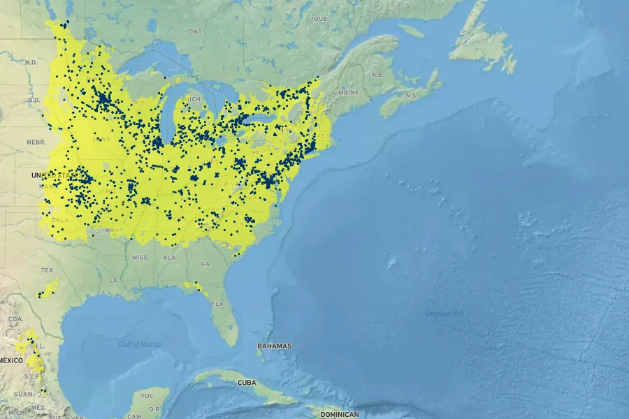 Menispermum canadense Native Range
