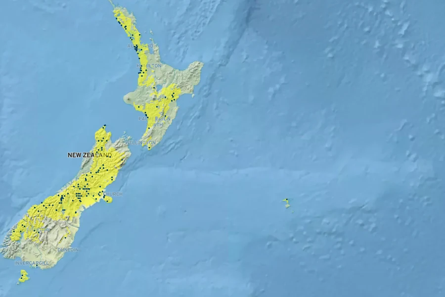 Mentha cunninghamii Native Range