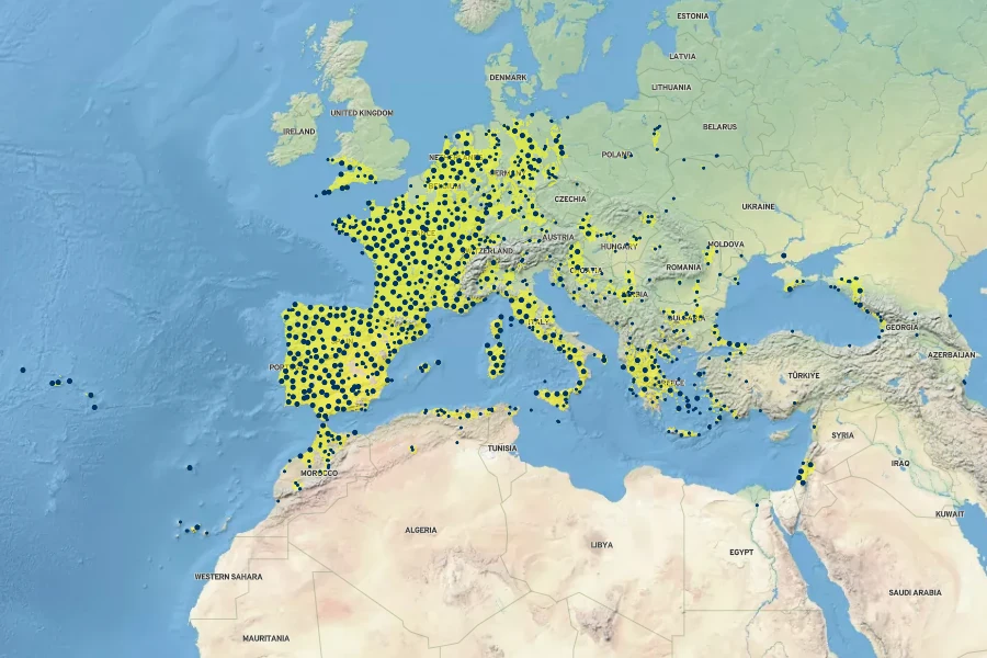 Mentha pulegium Native Range