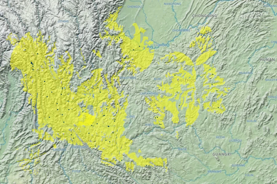 Metapanax delavayi Native Range
