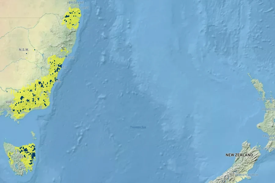 Micrantheum hexandrum Native Range