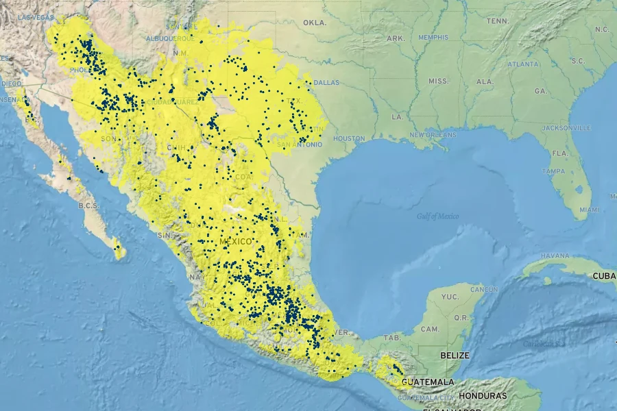 Mimosa aculeaticarpa Native Range