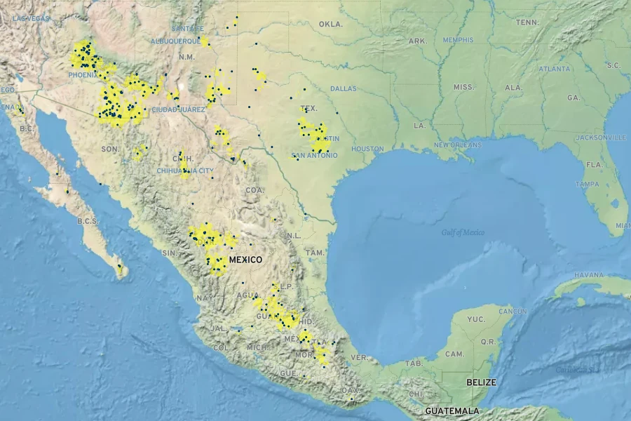 Mimosa biuncifera Native Range