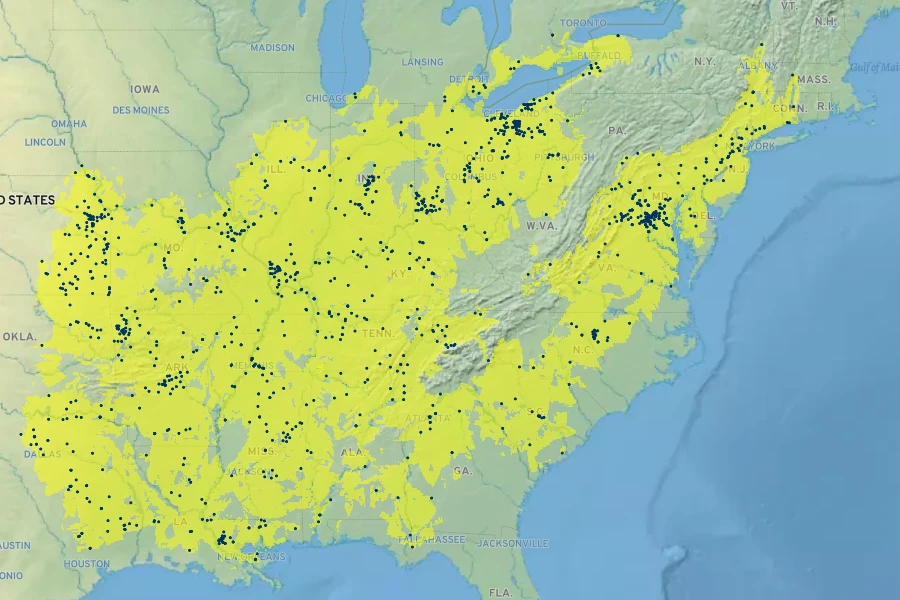 Mimulus alatus Native Range