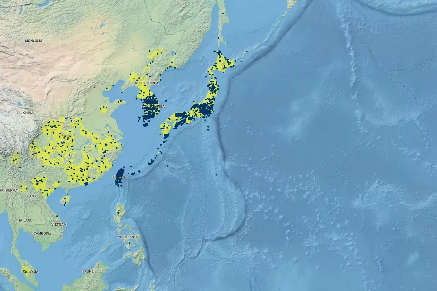Miscanthus sinensis Native Range
