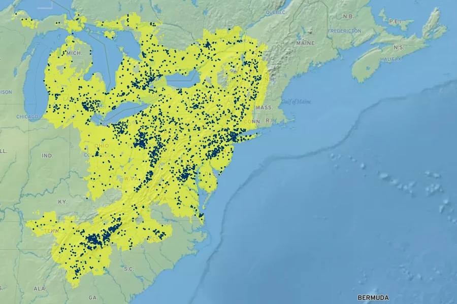 Monarda didyma Native Range