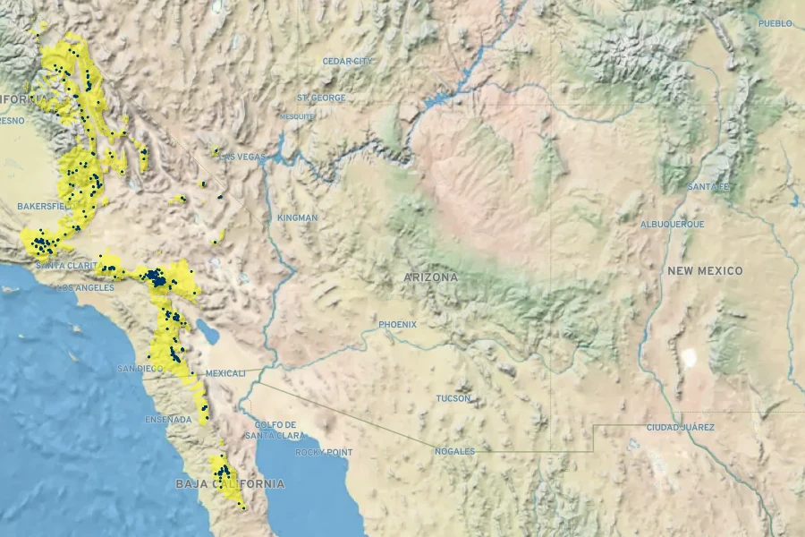 Monardella linoides Native Range