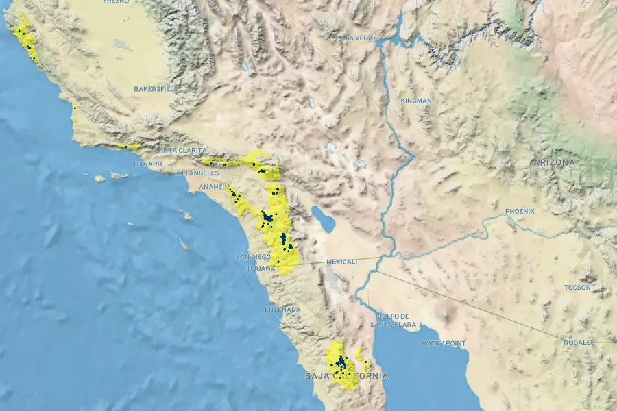 Monardella macrantha Native Range