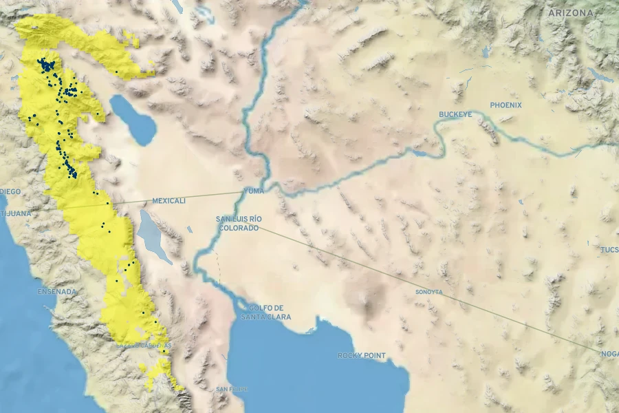 Monardella nana Native Range