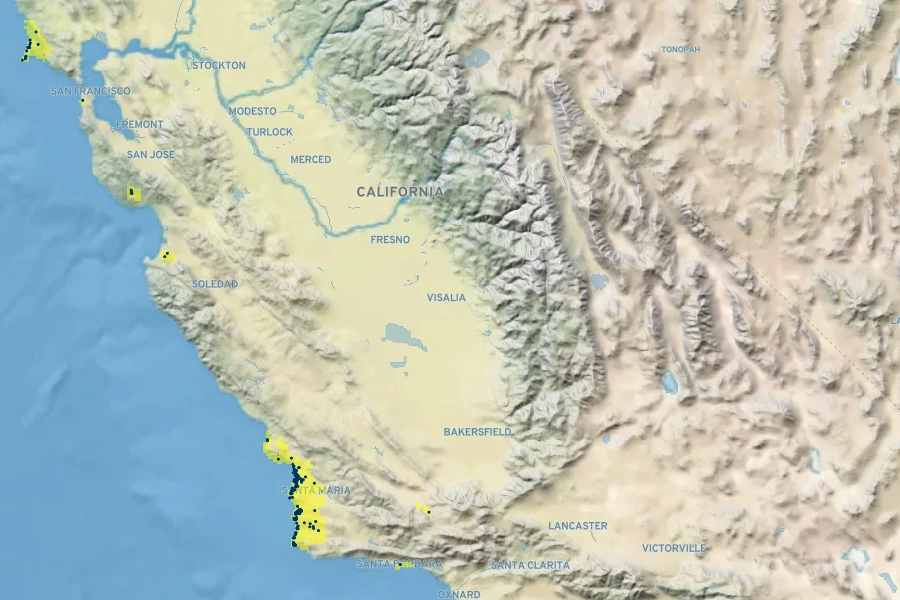 Monardella undulata Native Range