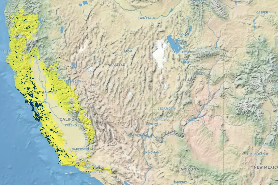 Monardella villosa Native Range