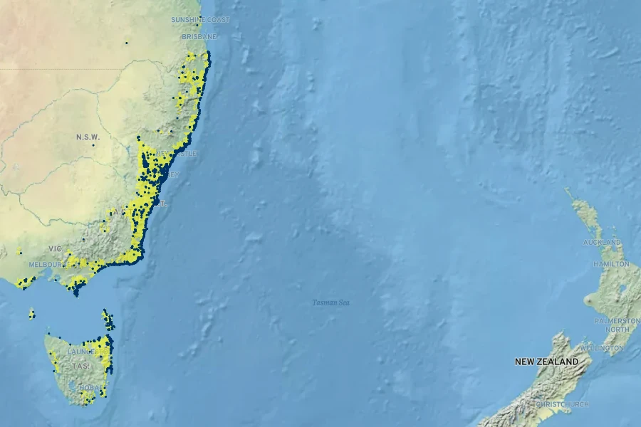 Monotoca elliptica Native Range