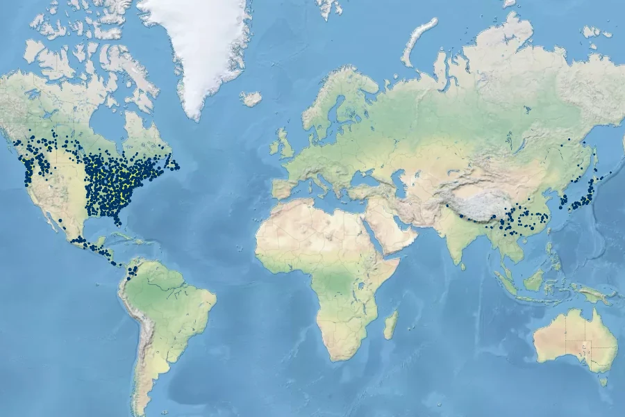 Monotropa uniflora Native Range