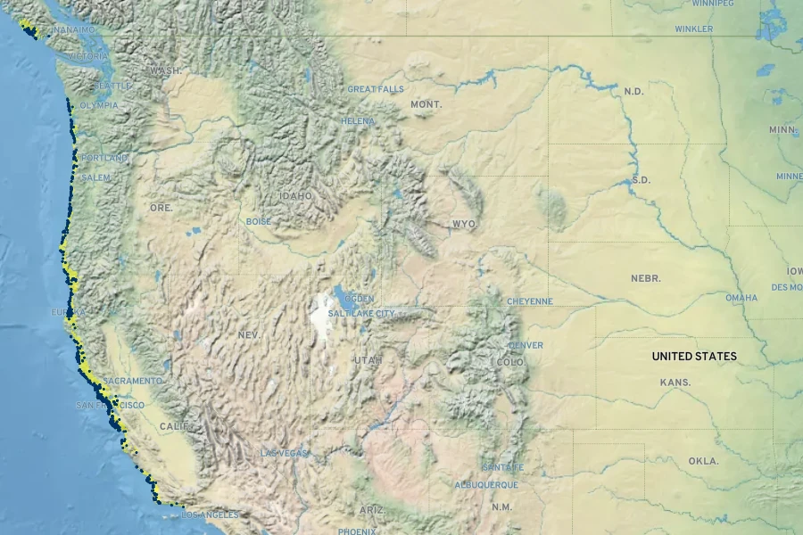 Morella californica Native Range
