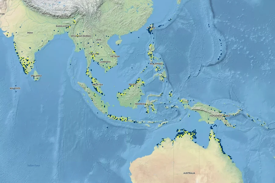 Morinda citrifolia Native Range