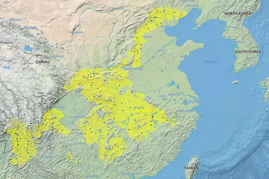 Morus alba Native Range