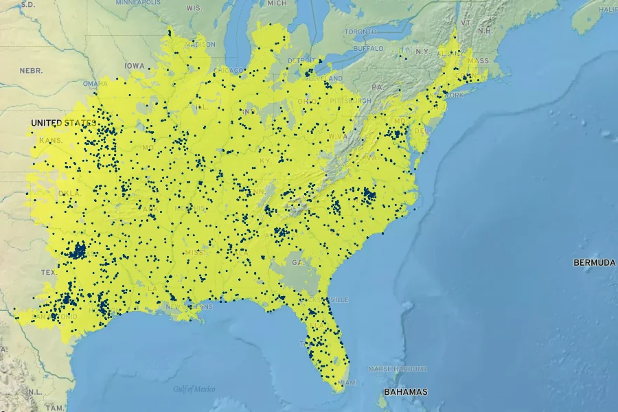 Morus rubra Native Range