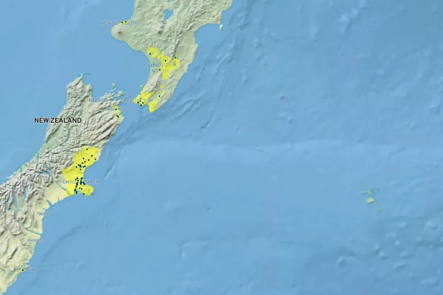 Muehlenbeckia astonii Native Range