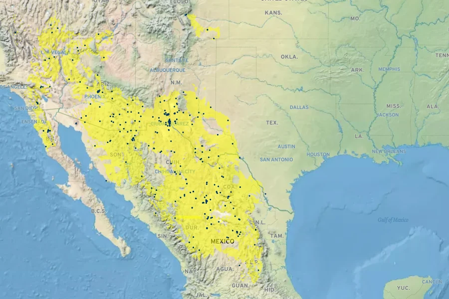 Muhlenbergia porteri Native Range