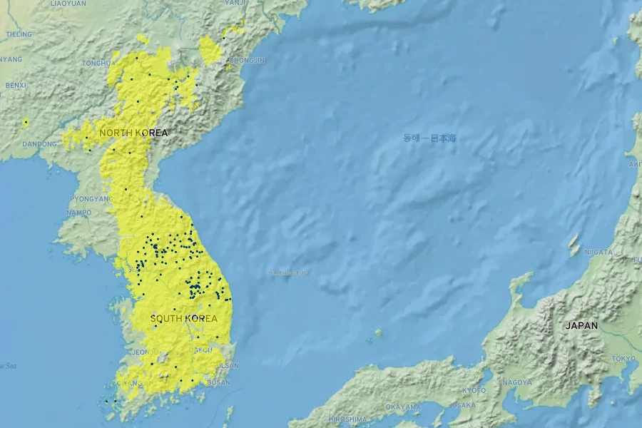 Mukdenia rossii Native Range