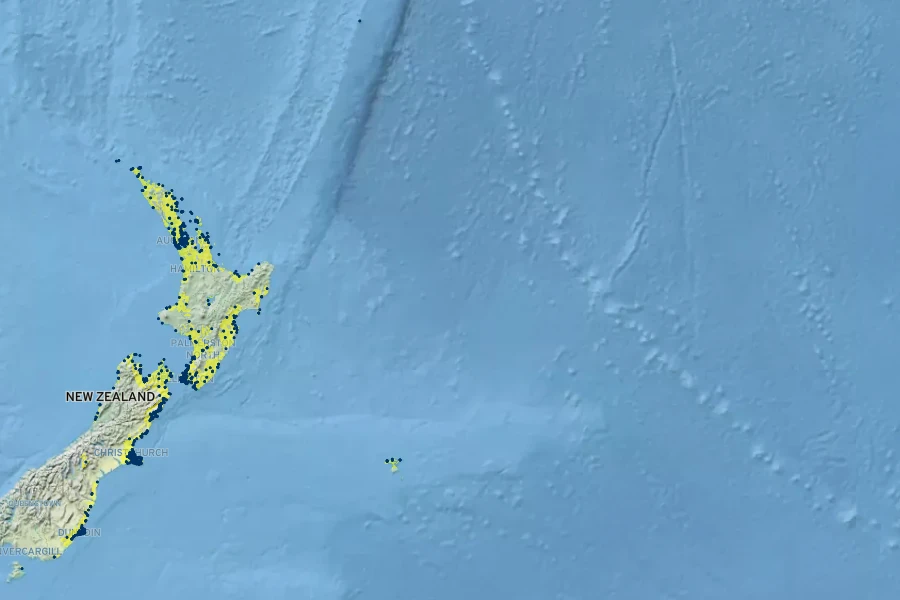 Myoporum laetum Native Range