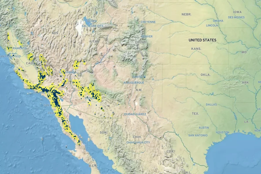 Myriopteris covillei Native Range