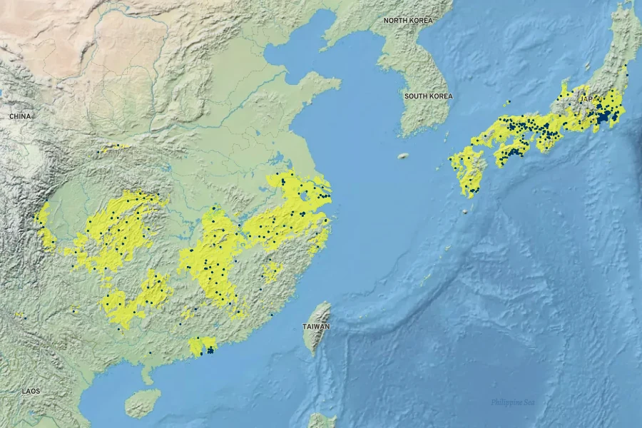 Nandina domestica Native Range