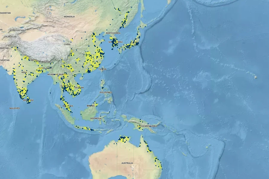 Nelumbo nucifera Native Range
