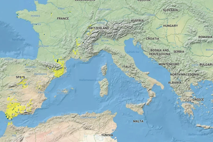 Nigella hispanica Native Range