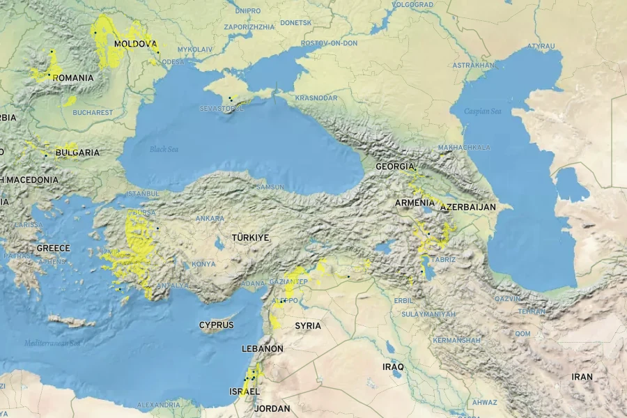 Nigella sativa Native Range