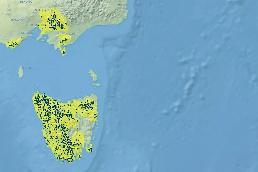 Nothofagus cunninghamii Native Range