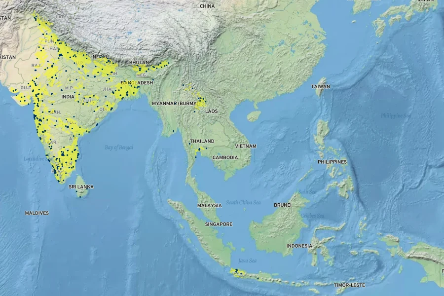 Nyctanthes arbor-tristis Native Range
