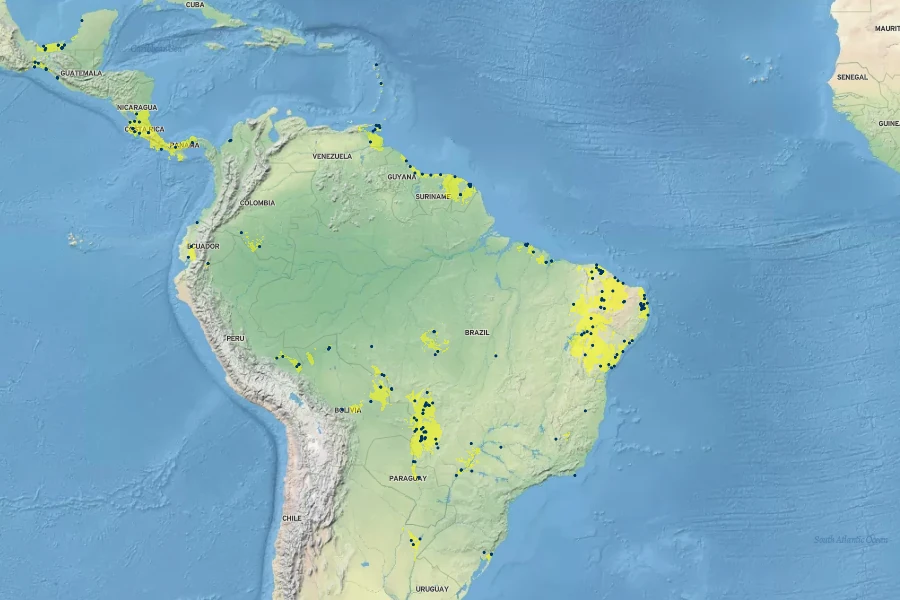 Nymphaea amazonum Native Range