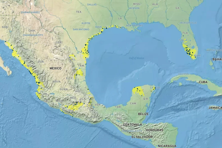 Nymphaea elegans Native Range