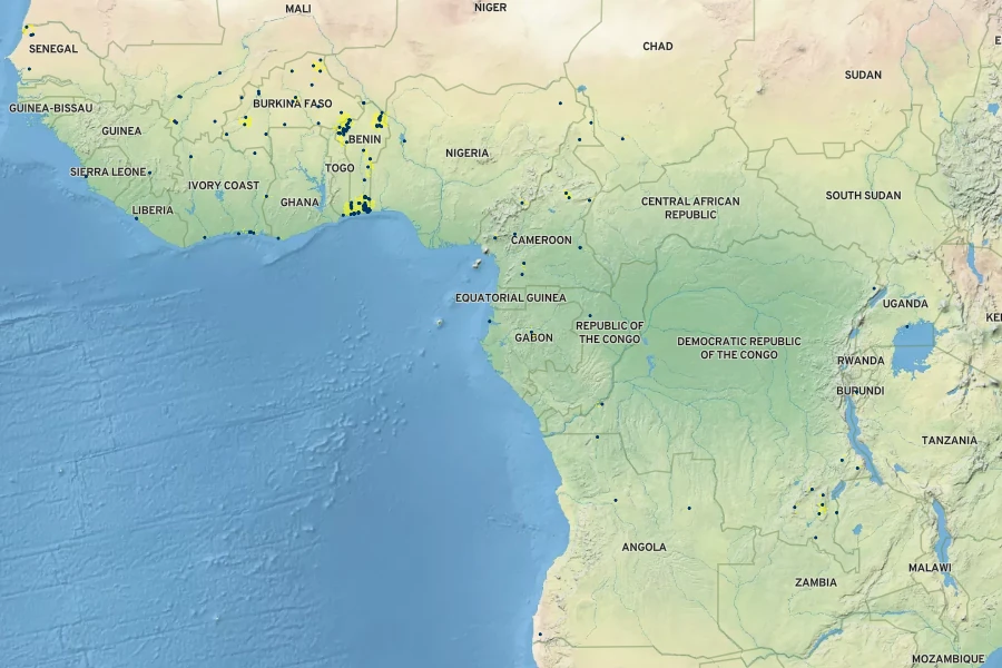 Nymphaea maculata Native Range