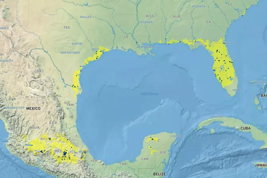 Nymphaea mexicana Native Range