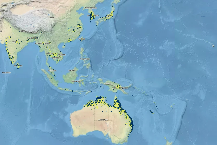 Nymphoides indica Native Range